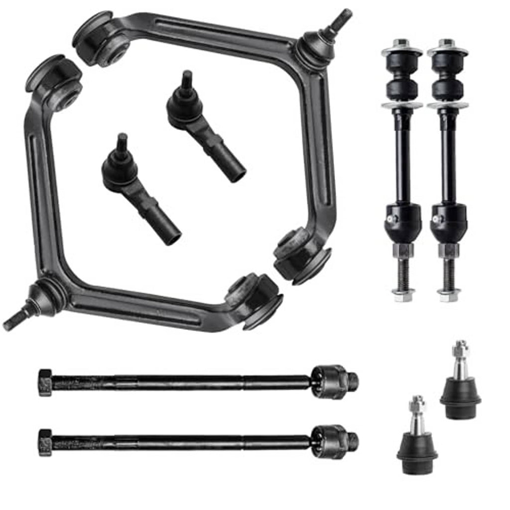 Front upper control arm suspension kit with ball joints and link rods, black finish