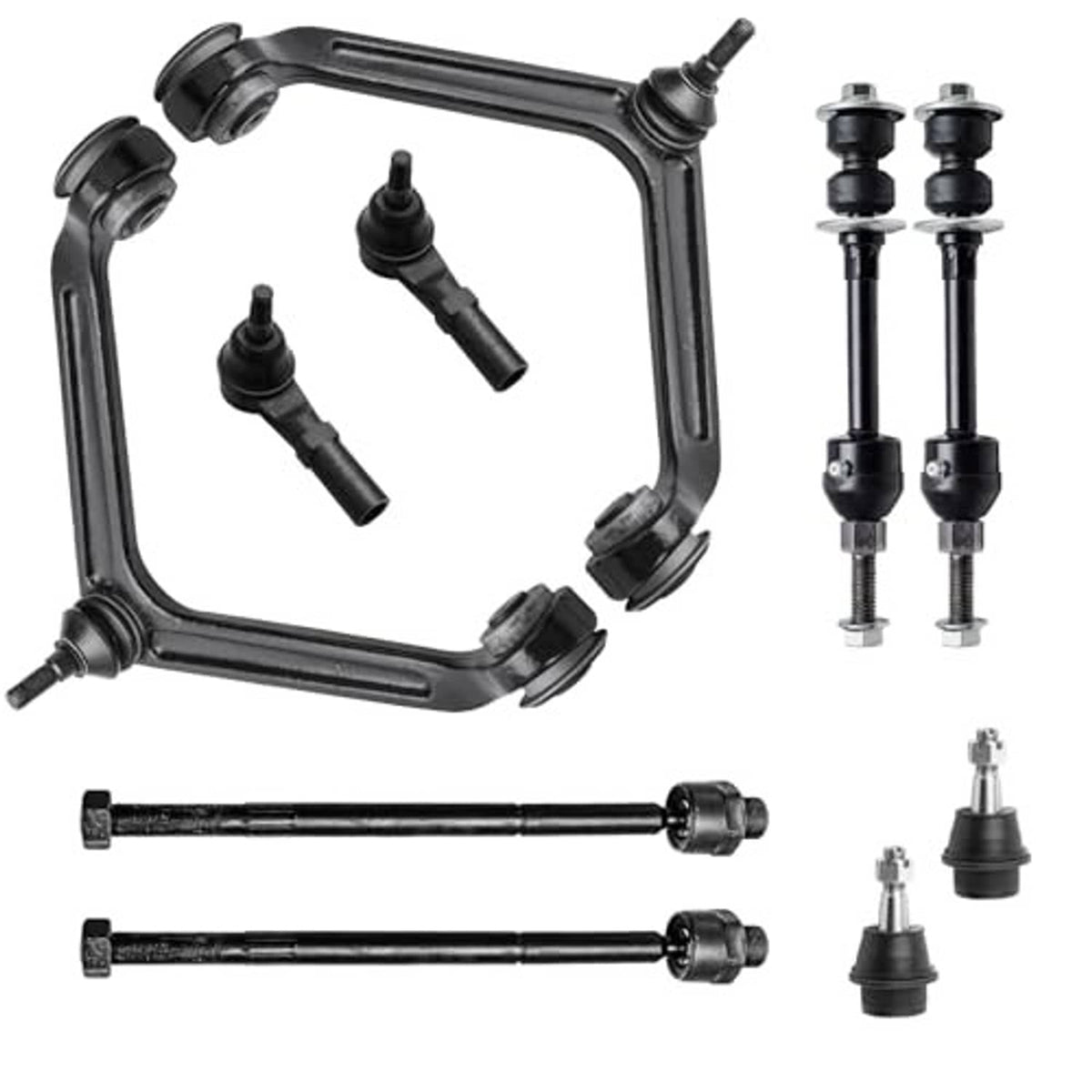 Front upper control arm suspension kit with ball joints and link rods, black finish
