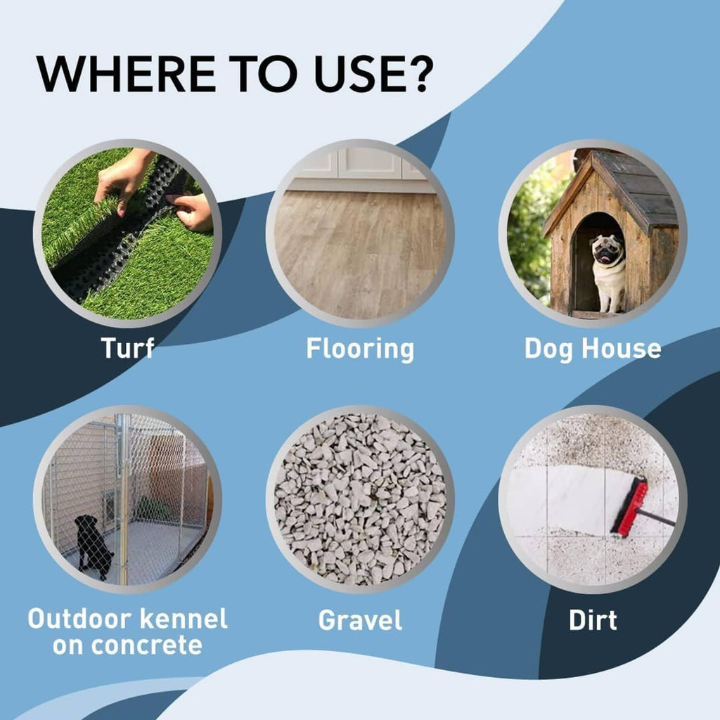K.O.E odor eliminator concentrate label graphic showing suggested use areas