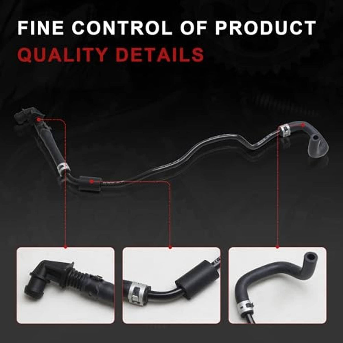 Black ventilation hose pipe with molded elbow, clamps, and multiple connector points