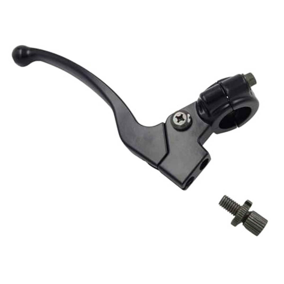 Black right clutch lever perch with curved brake handle and visible clamp bolt hardware