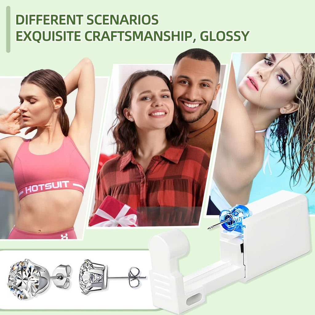 Disposable ear piercing kit with white applicator and silver CZ studs for multiple ears