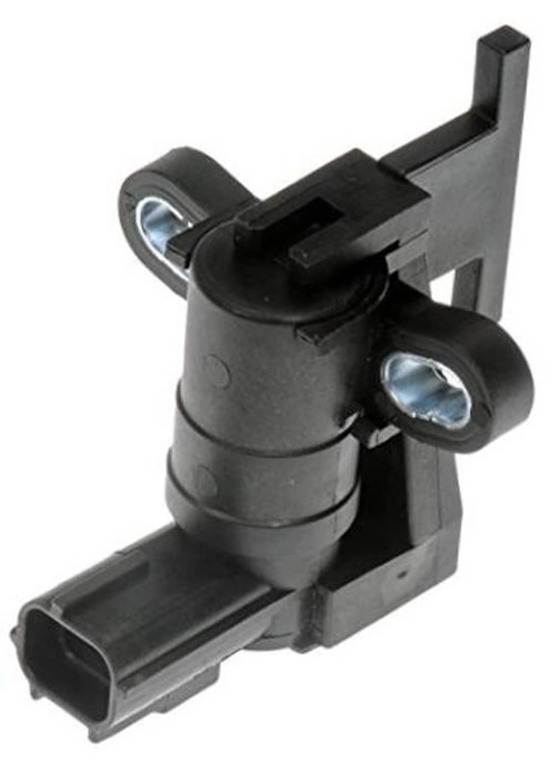 Black engine crankshaft position sensor with mounting bracket and two metal openings
