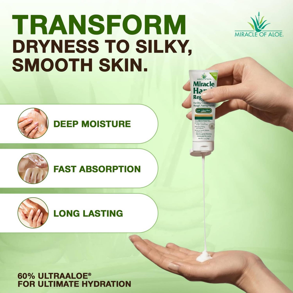 Foot repair cream tube being dispensed onto hand for smooth, hydrated skin