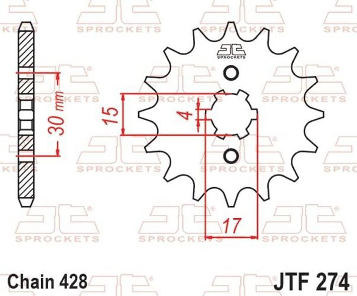 15T sprocket dimension diagram with 30 mm, 15, and 17 mm measurements