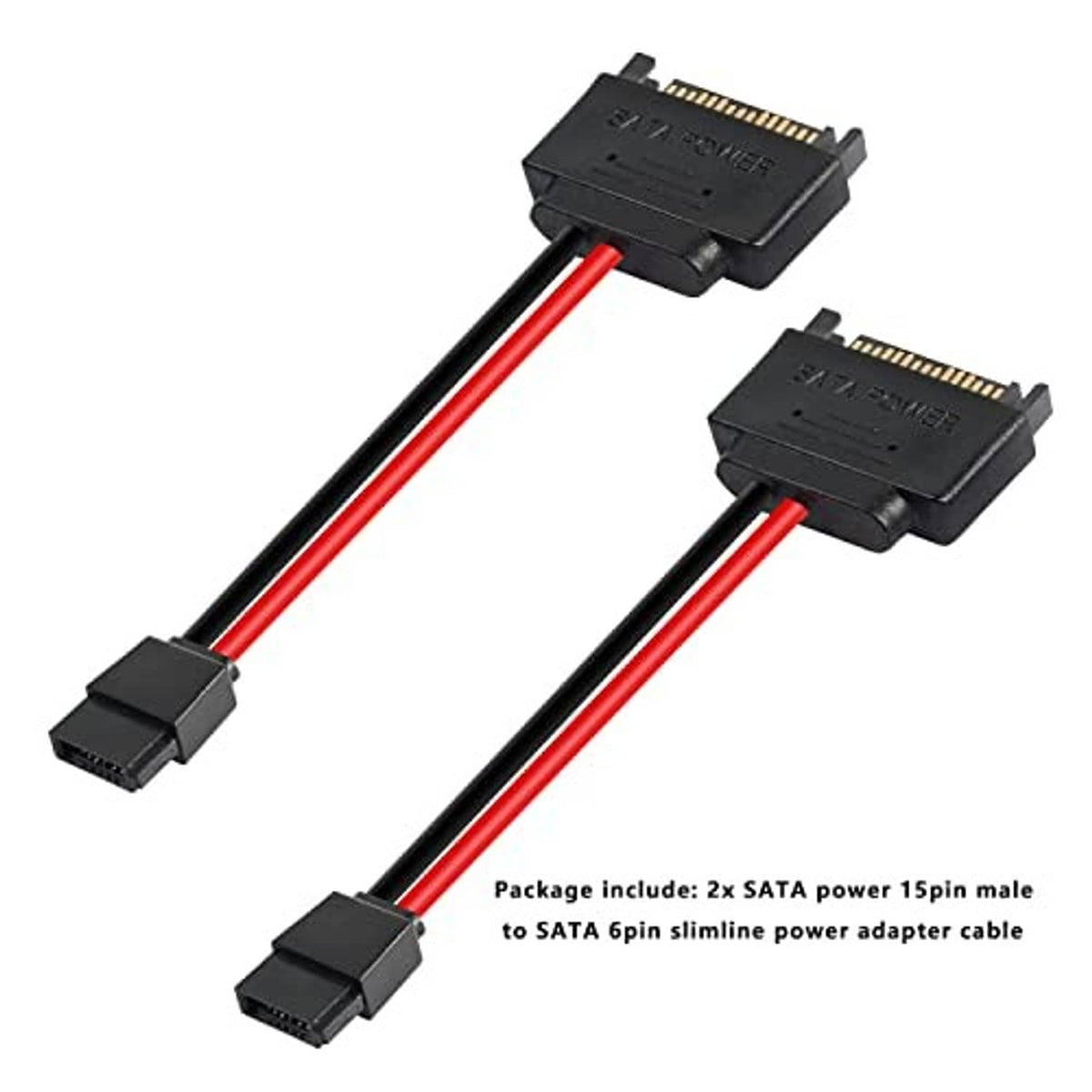 SATA power adapter cable pair, 15-pin male to 6-pin slimline, red and black leads