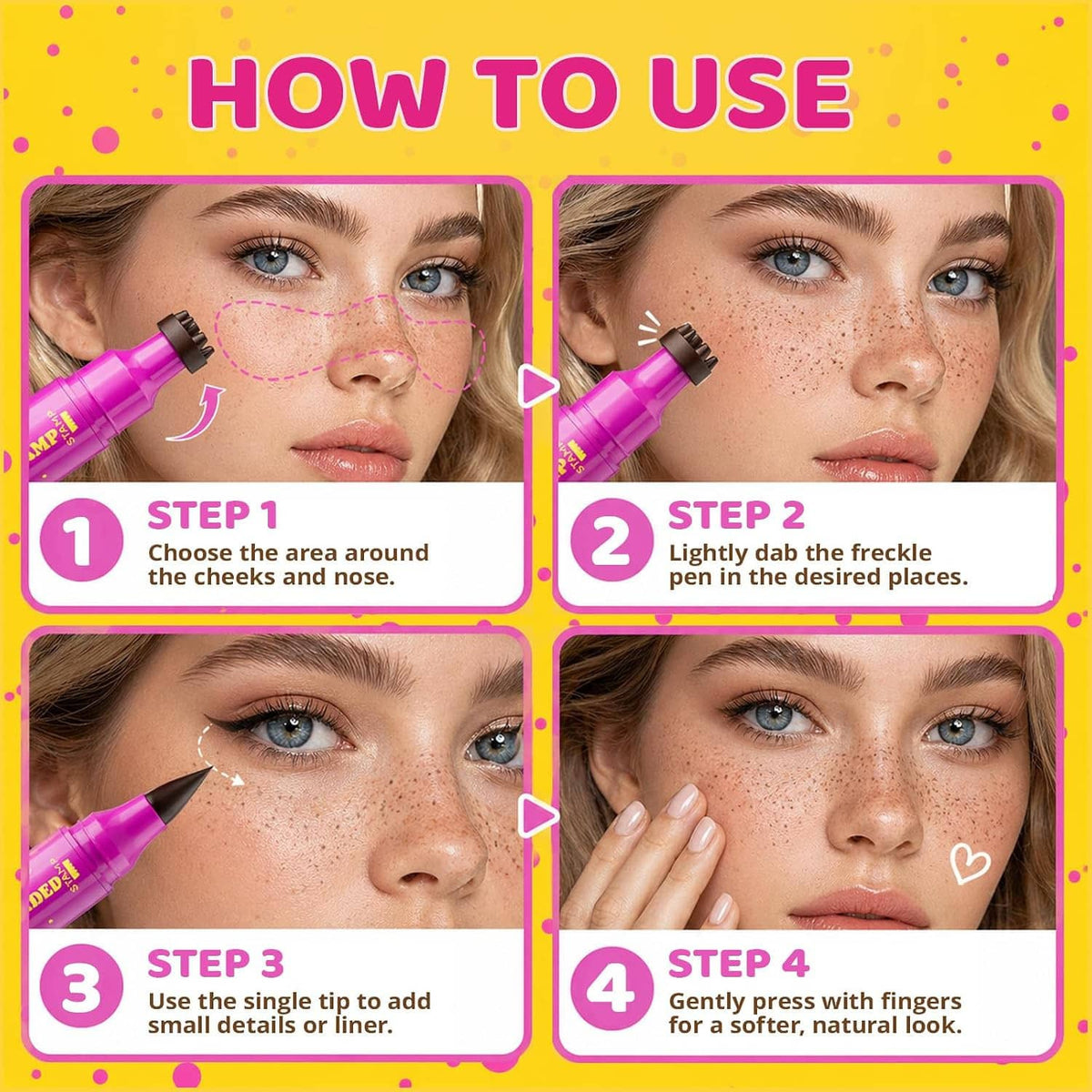 How-to use freckle stamp pen with sponge tip for dabbing and precision tip for liner details