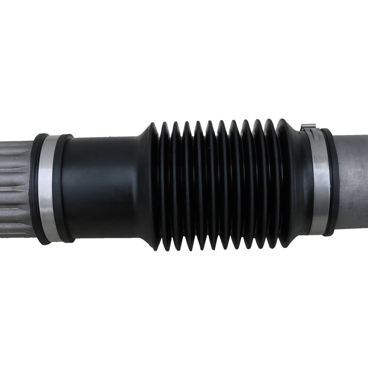 Front driveshaft rubber bellows and metal coupler ends, black and silver