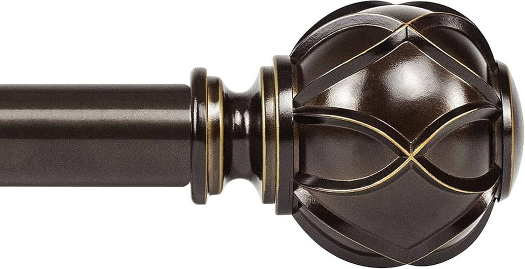 Close-up dark bronze finial with gold-trimmed diamond grooves and screw mount base