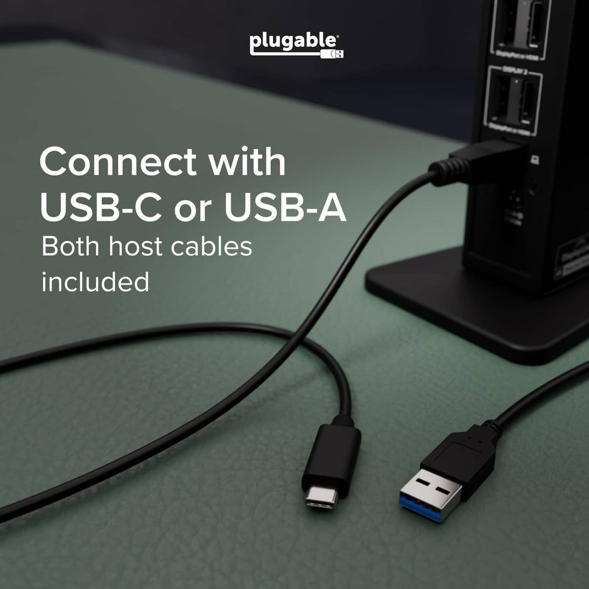 Black docking station front ports with attached USB host cable connectors