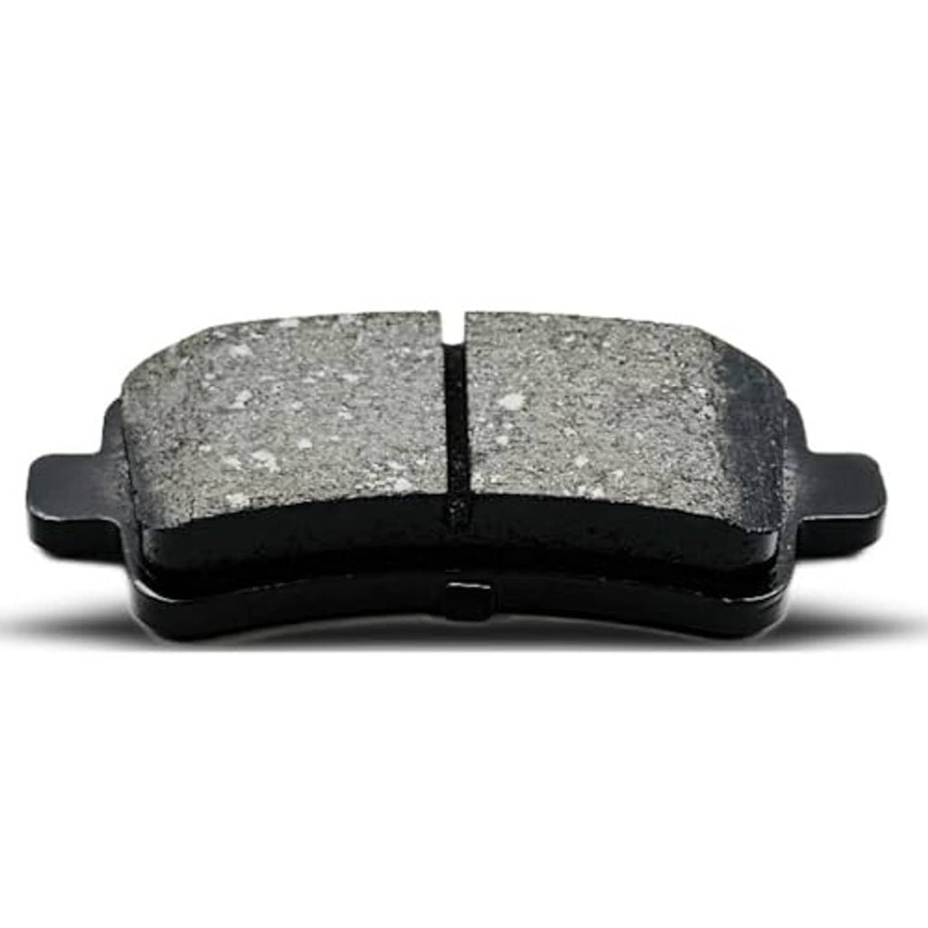 Ceramic brake pad, grey friction face with vertical seam, black curved backing