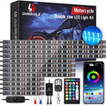 Motorcycle RGB LED light kit with double-row light strips, controller, and RF remote