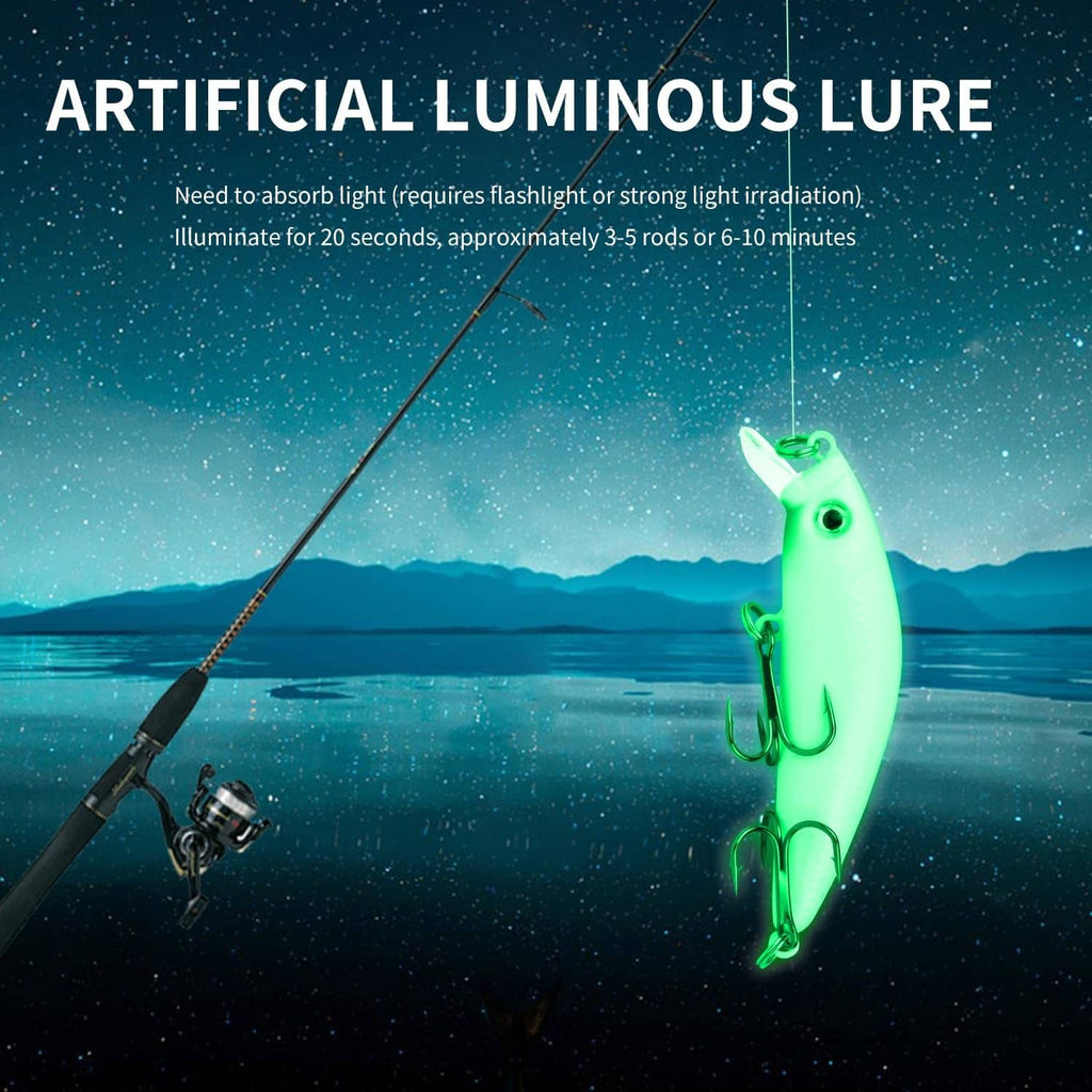 Glow-style artificial luminous fish lure in white-green with treble hooks