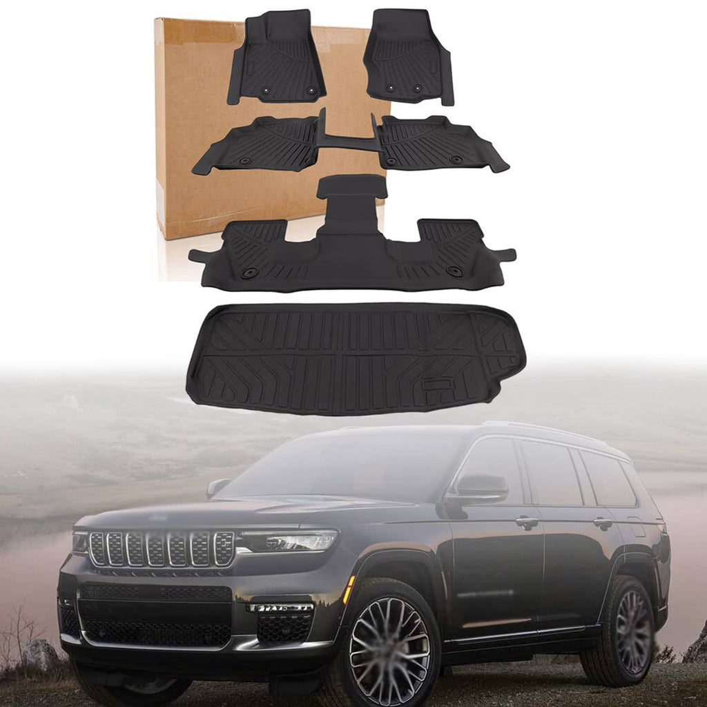 Black 3D all-weather floor mat set, multiple pieces with textured traction pattern