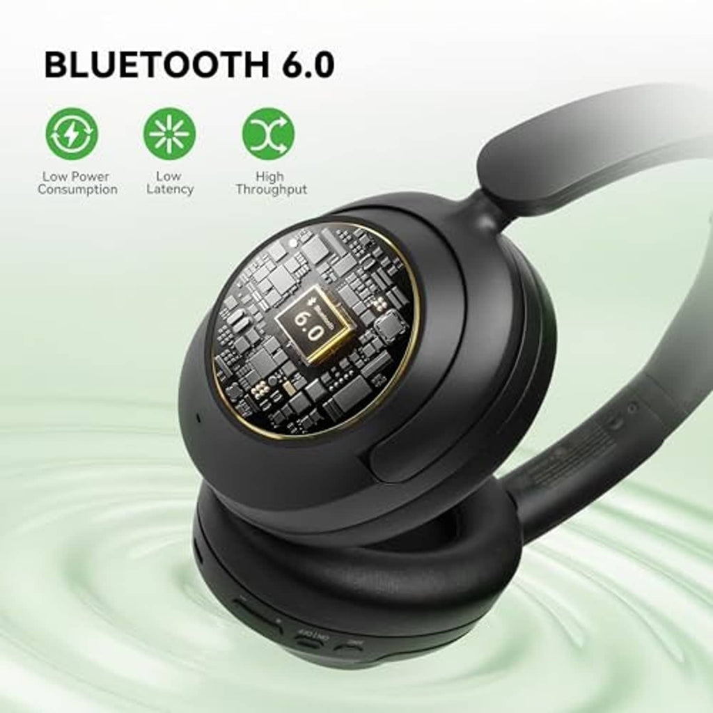 Black over-ear headphones with visible earcup components and cushioned side padding