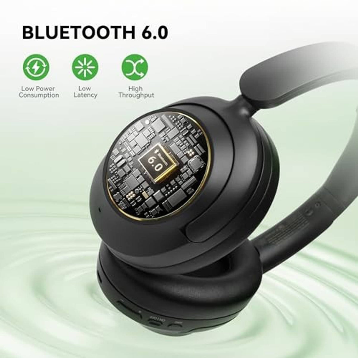 Black over-ear headphones with visible earcup components and cushioned side padding