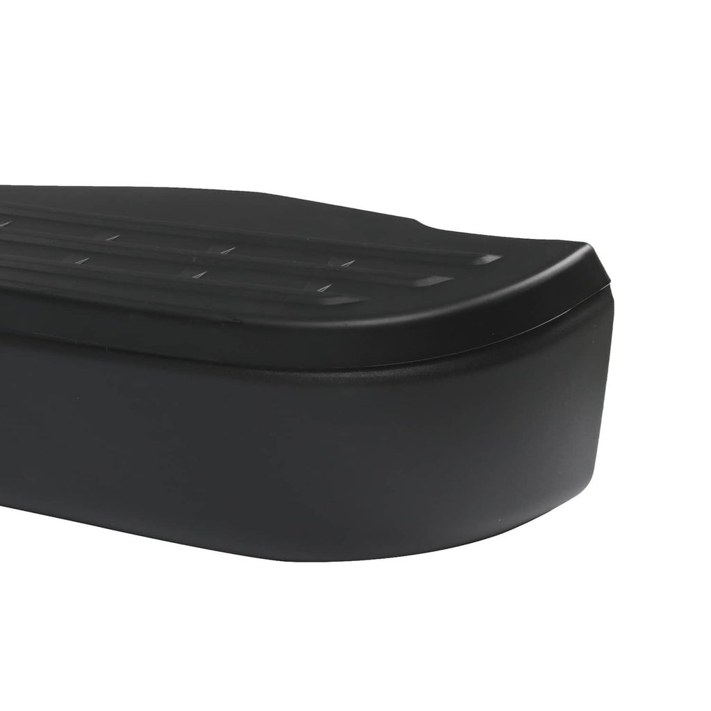 Black rear step bumper corner with raised edge and grip ridges