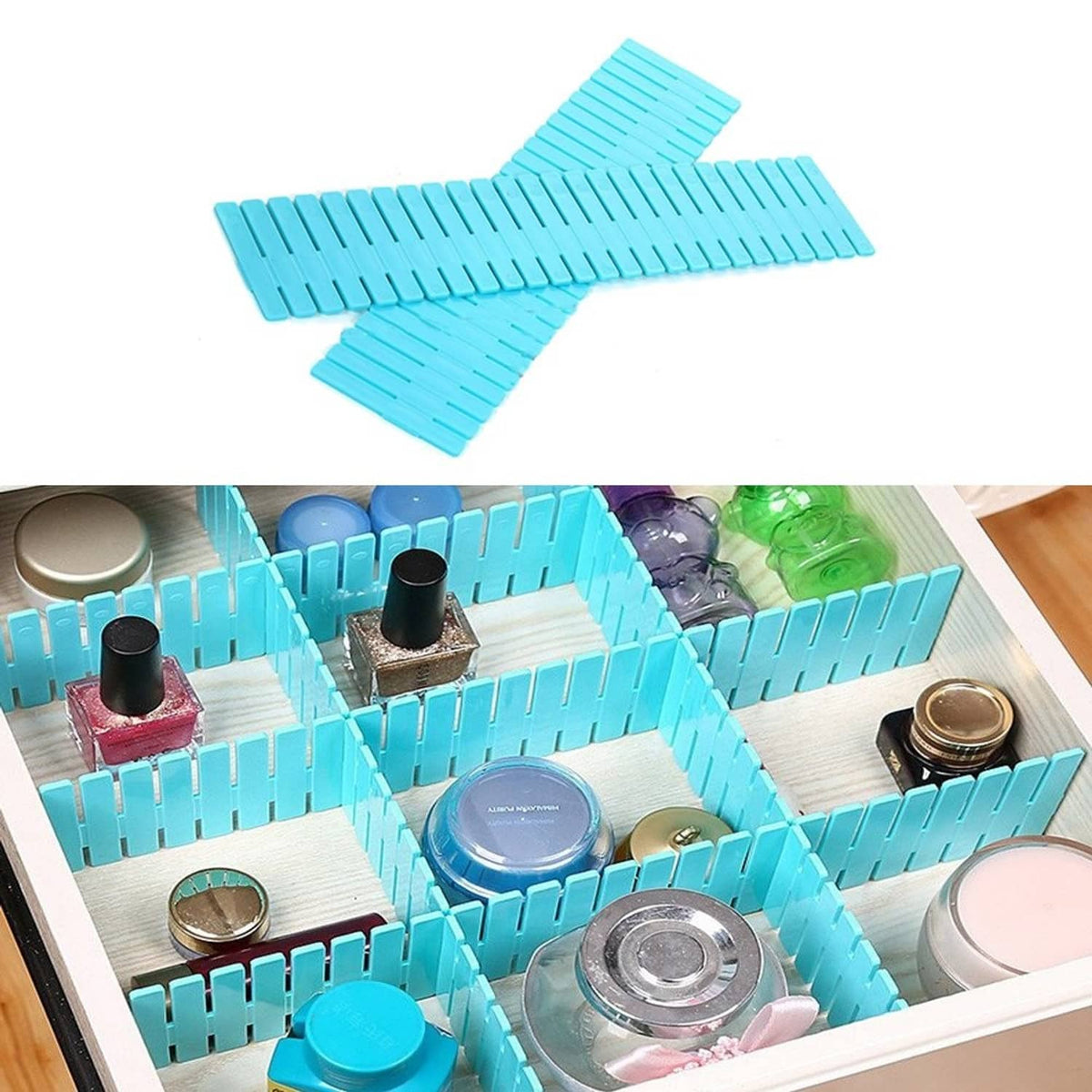 RivetOak WeFoonLo 8pcs DIY Plastic Drawer Organizer Adjustable Dividers Blue