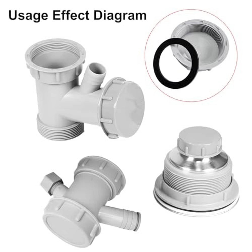 PVC waste pipe end cap set showing threaded cap, black gasket, and sealing lid