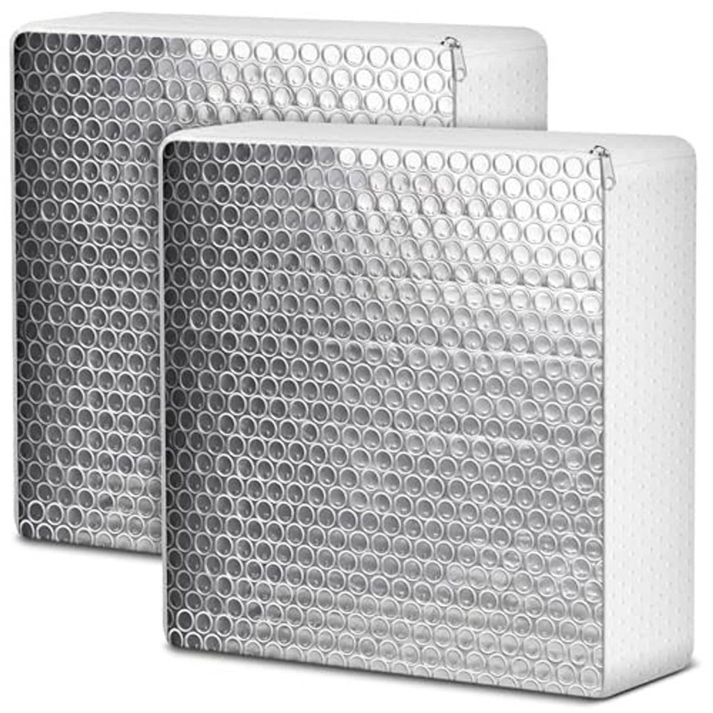 Two RV vent insulator covers, rectangular reflective bubble-foil panels with white foam sides