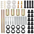 A-arm bushing shafts and bolts kit with black bushings, silver shafts, washers, and sleeves