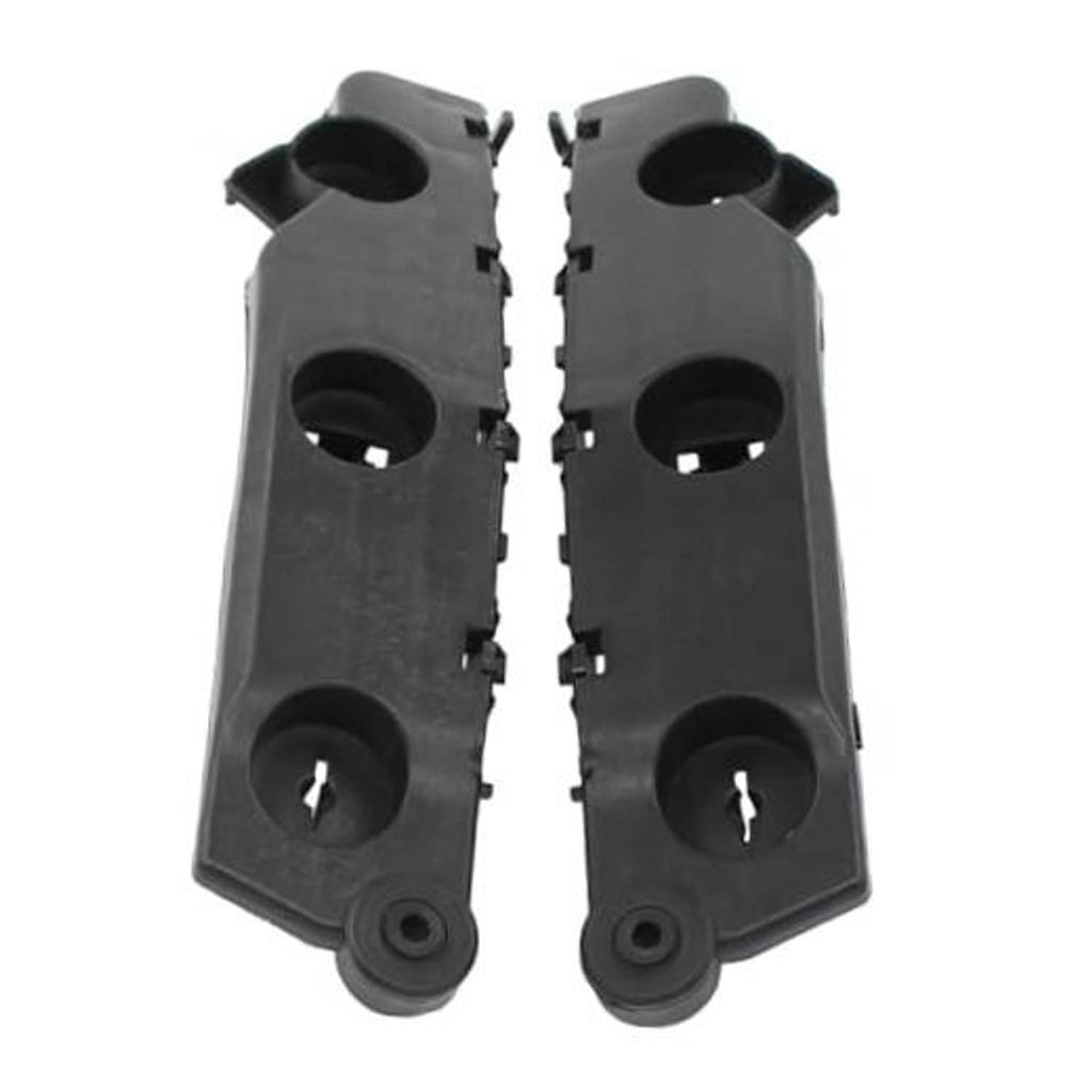 Pair of front bumper bracket supports, black plastic, with circular openings and mounting tabs.