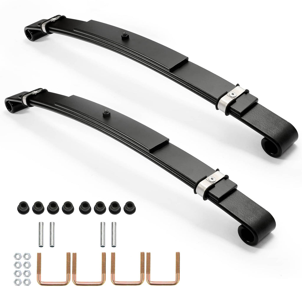 Rear leaf spring set of 2, black steel leafs with bushings and U-bolts