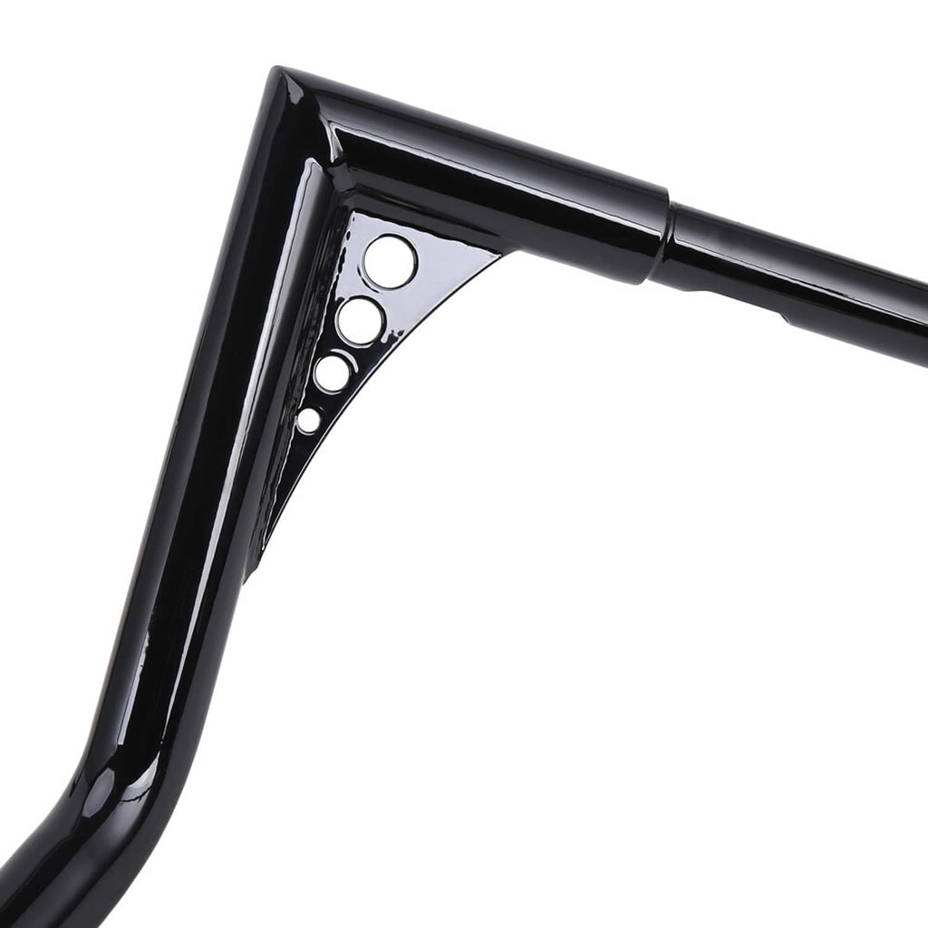 Gloss black ape handlebar end with drilled mounting bracket holes