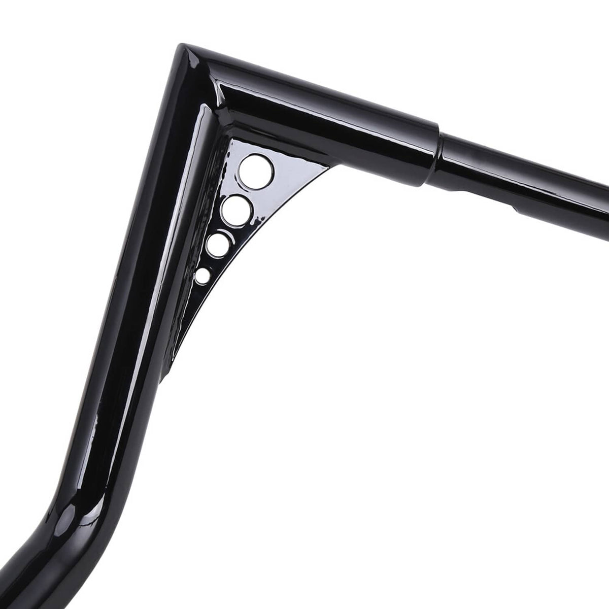 Gloss black ape handlebar end with drilled mounting bracket holes
