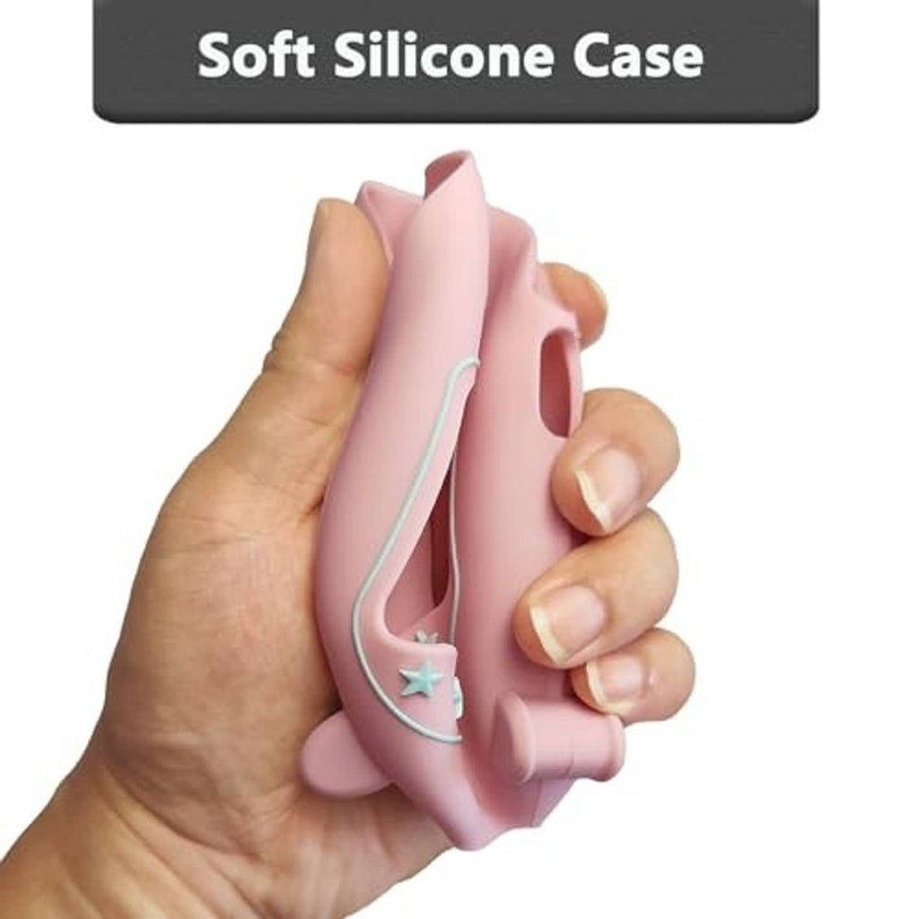 Pink silicone speaker cover with side cutout and protective button access.