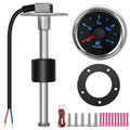 Fuel level gauge kit with fuel sender, round gauge face, and mounting flange
