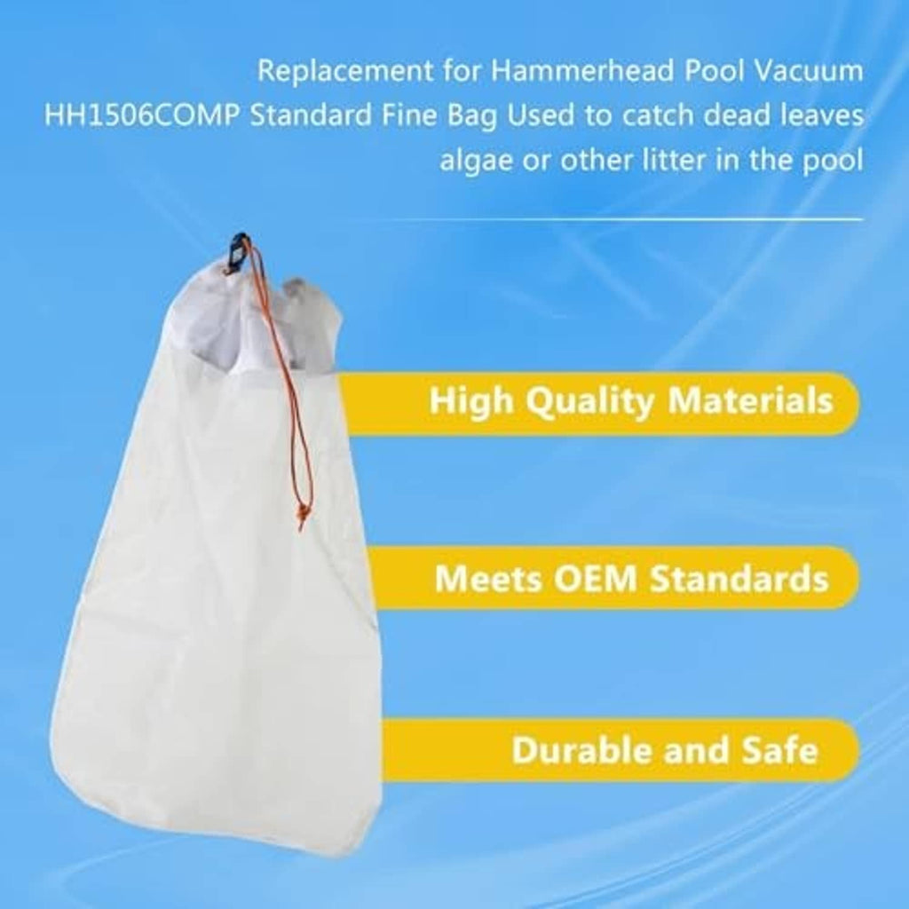 White replacement pool vacuum debris bag with orange drawstring cord, hanging style.