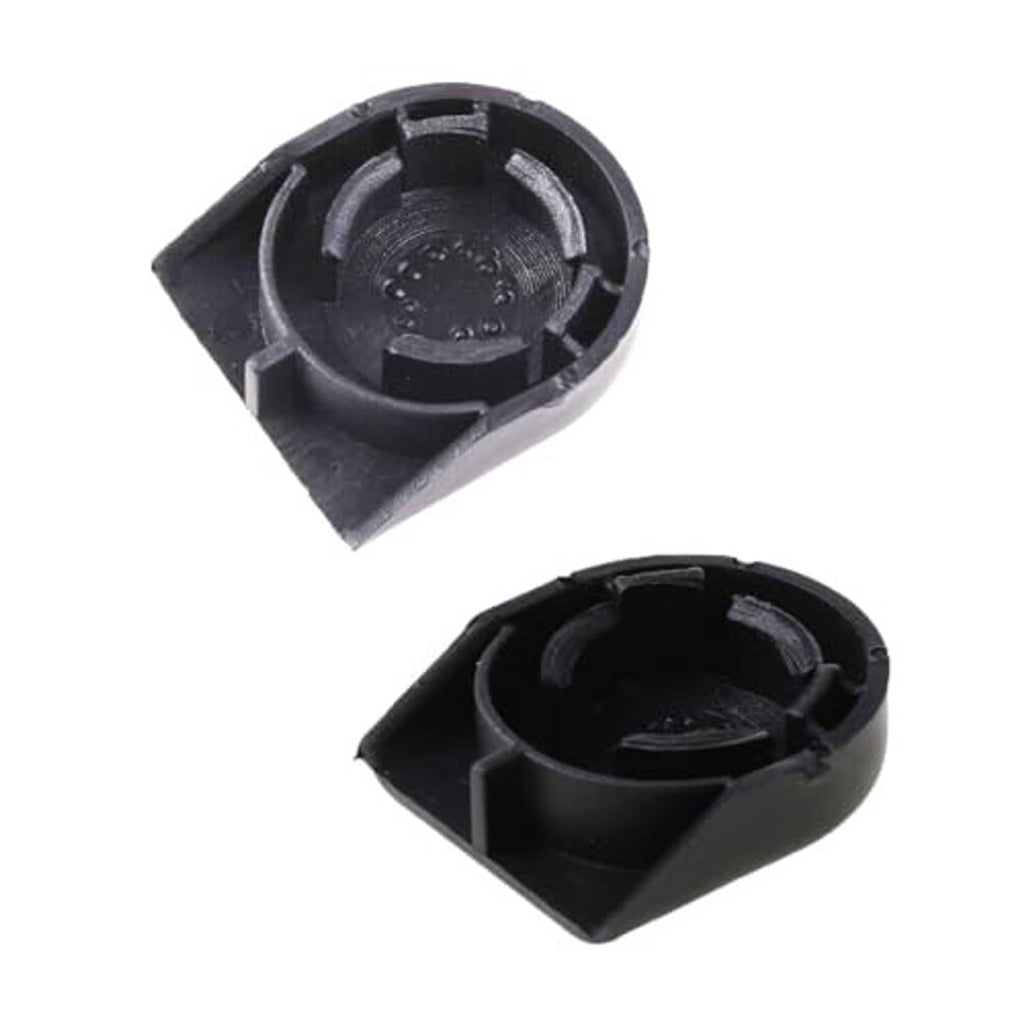 Black wiper arm nut cover bolt cap halves with circular insert on base