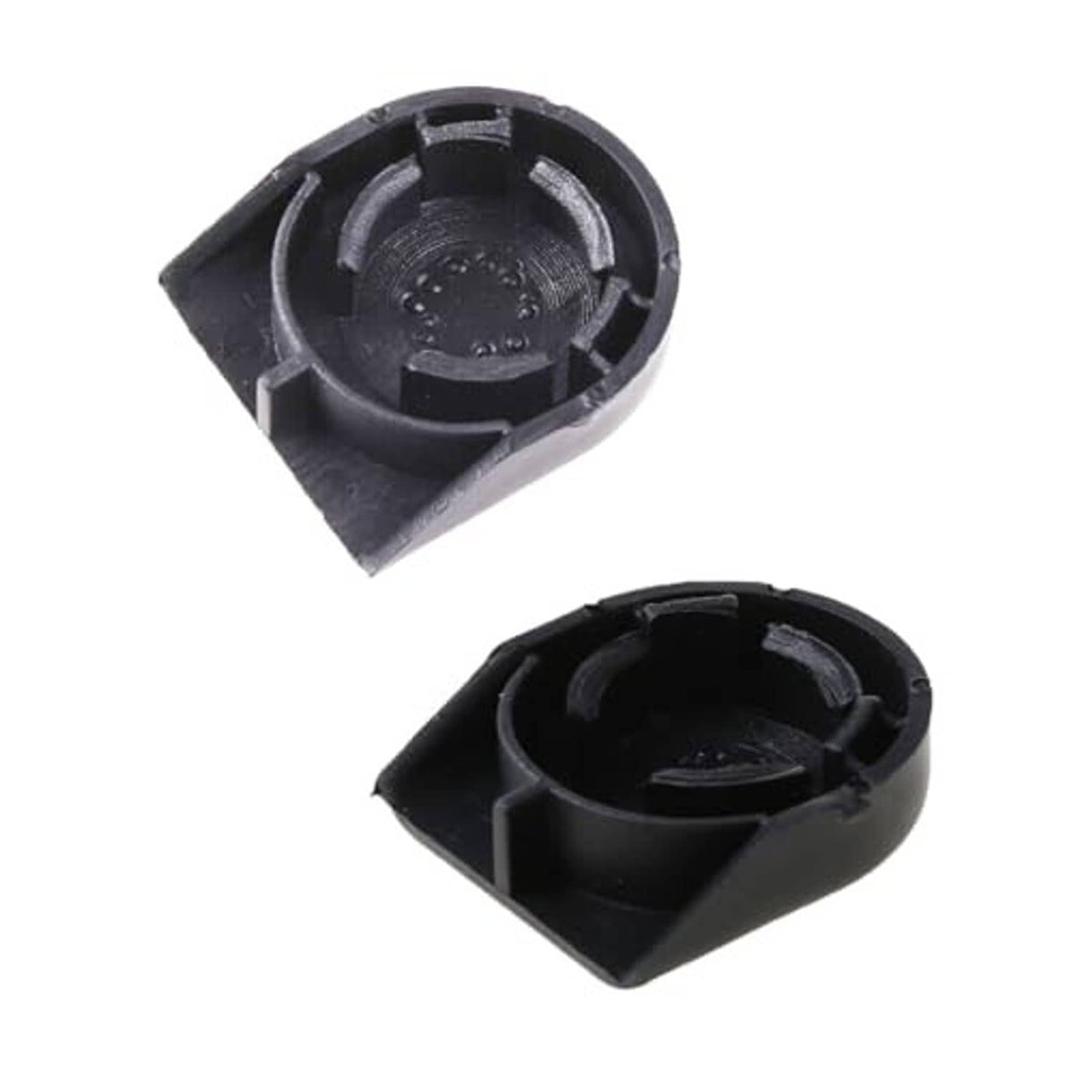 Black wiper arm nut cover bolt cap halves with circular insert on base