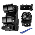 Black switch module set with rocker switches and circular control knob, front and side view
