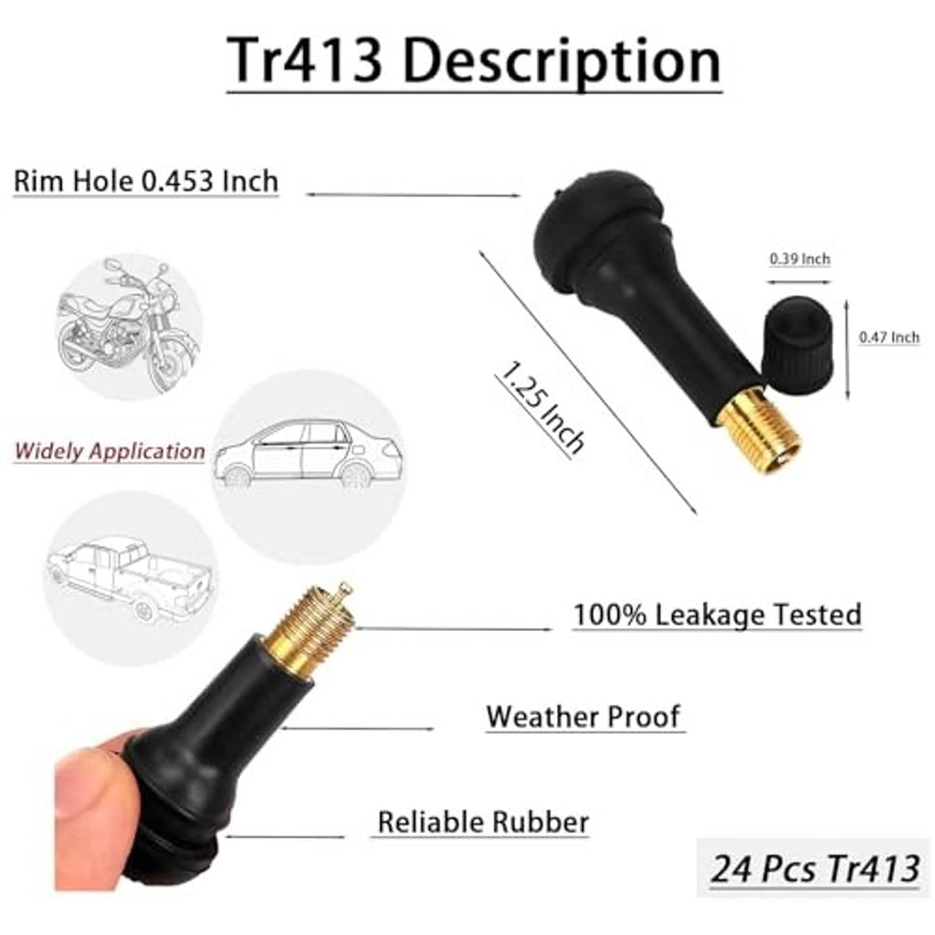 TR413 snap-in tire valve stem with brass insert, black rubber body