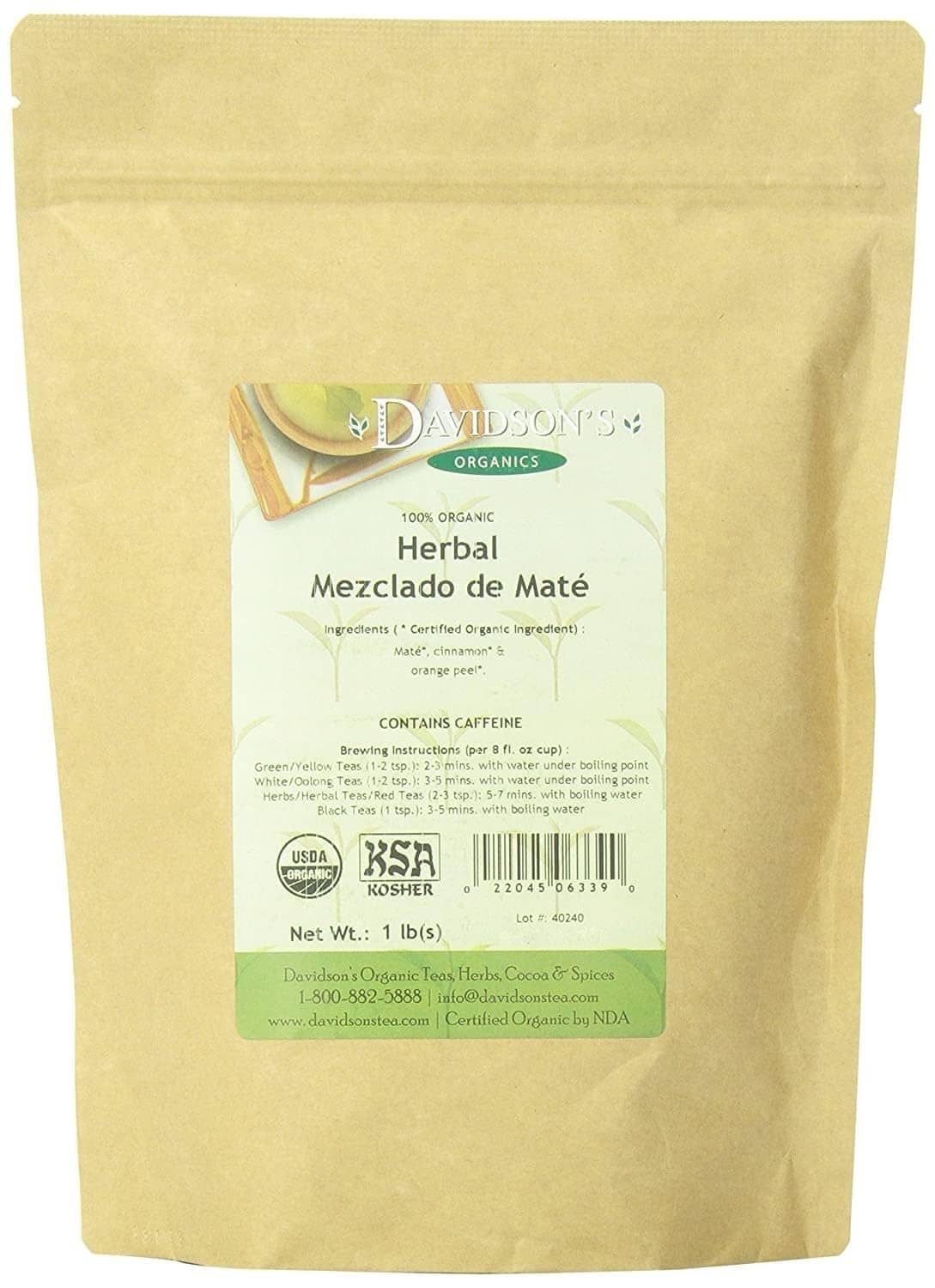 Organic mate loose leaf tea in kraft pouch, 1 lb