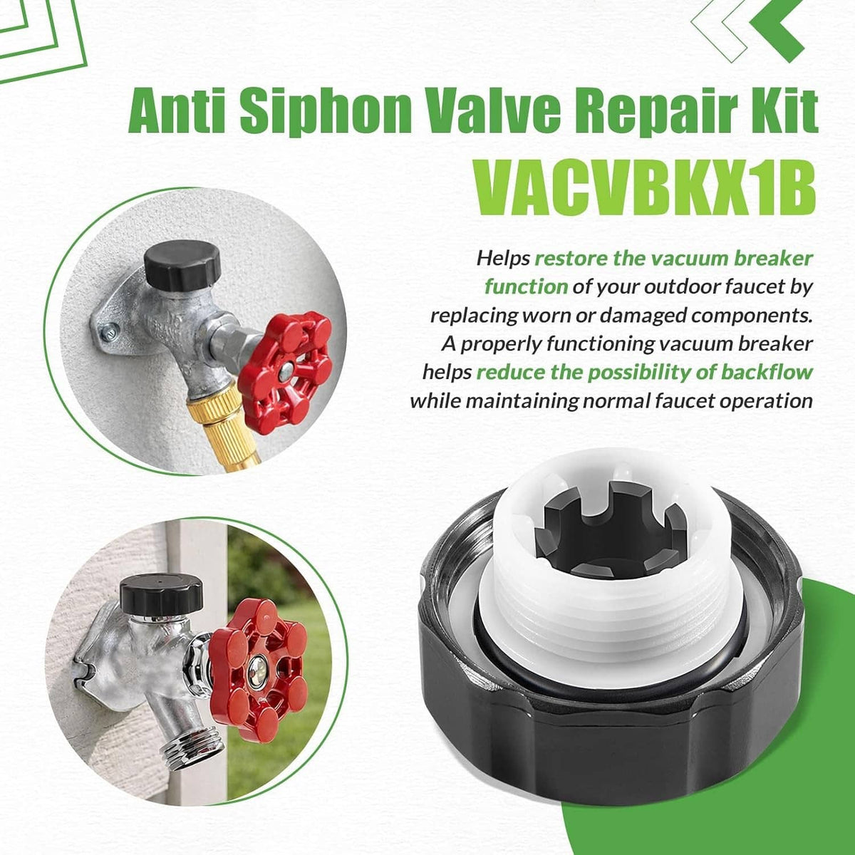 Anti-siphon vacuum breaker body with black cap and red valve assembly