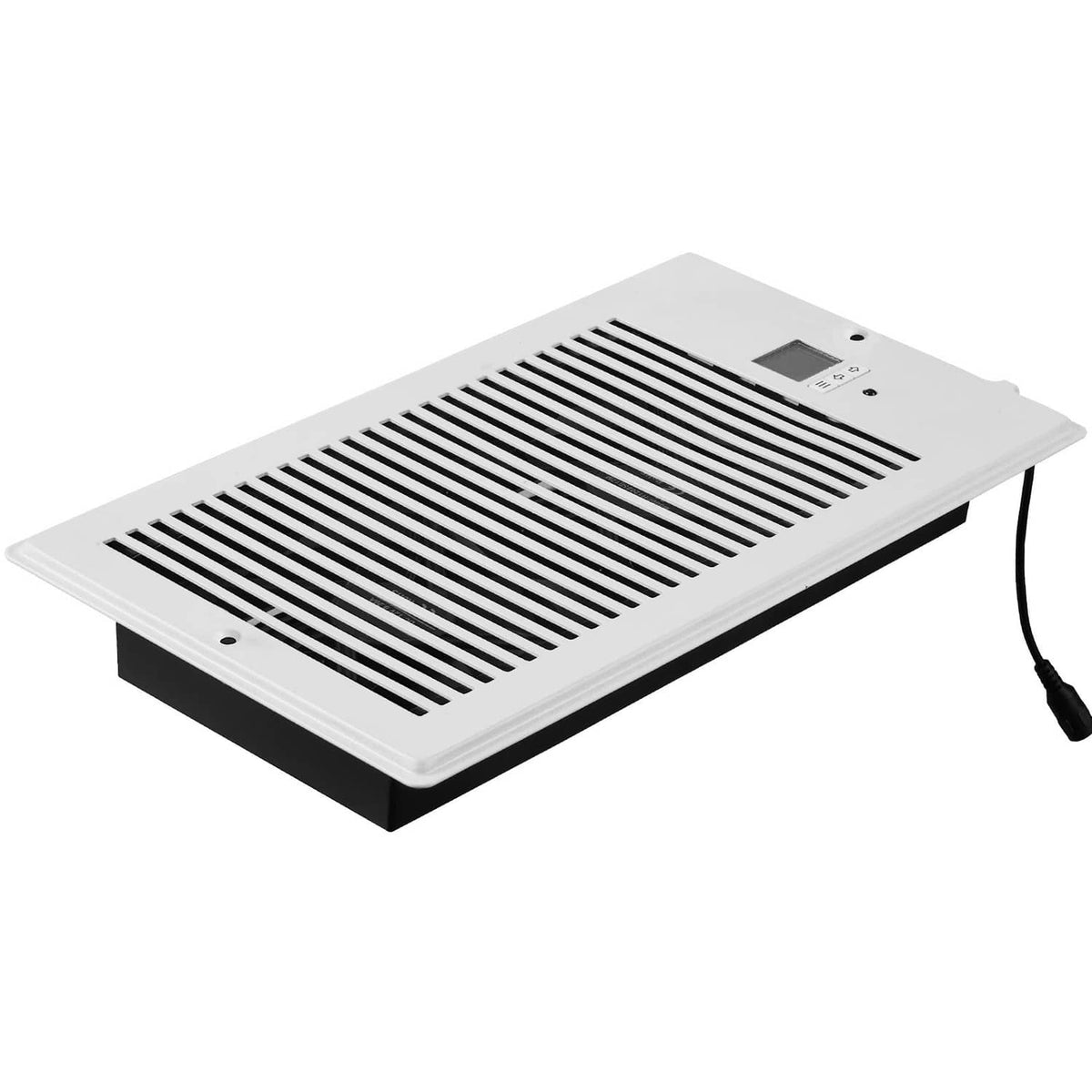 White 6x12 register booster fan with vent grille, side controls and power cord