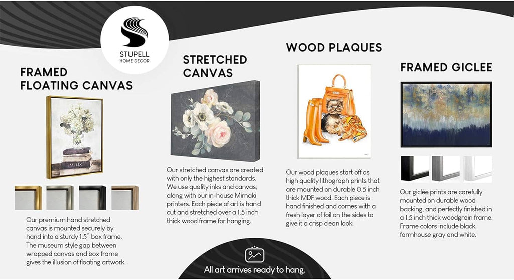 Framed giclée print info graphic with canvas, plaque, and frame options