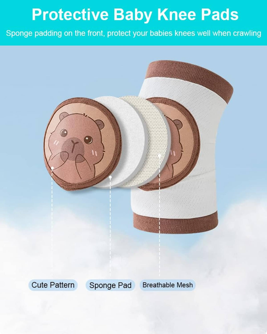 Protective baby knee pads with sponge padding and breathable mesh panels