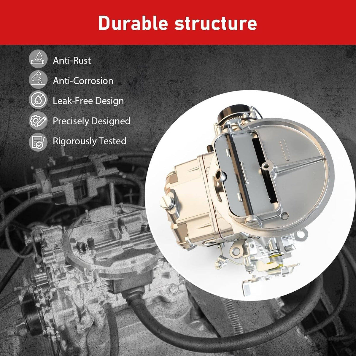 Silver 2BBL carburetor with electric choke, close-up inset view