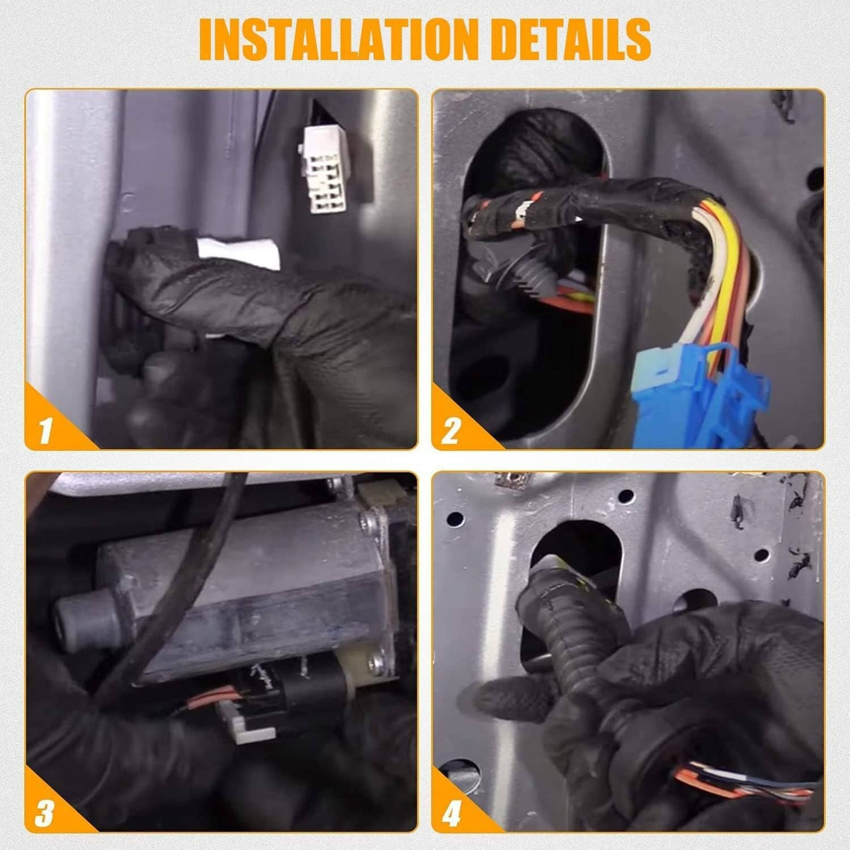 Rear door wiring harness installation detail with connector ends and harness routing