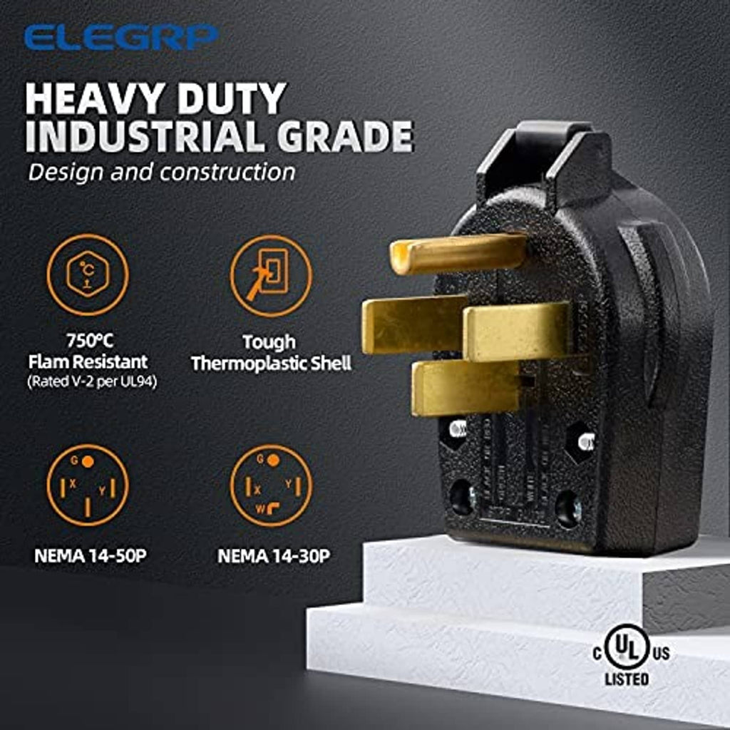 Black NEMA 4-prong dryer/range plug with gold-toned blades