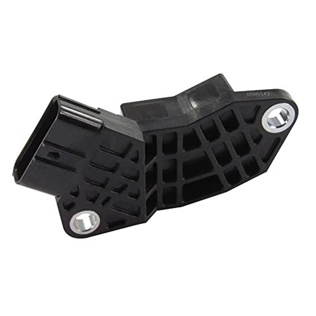 Black crankshaft position sensor with two mounting holes and angled connector end