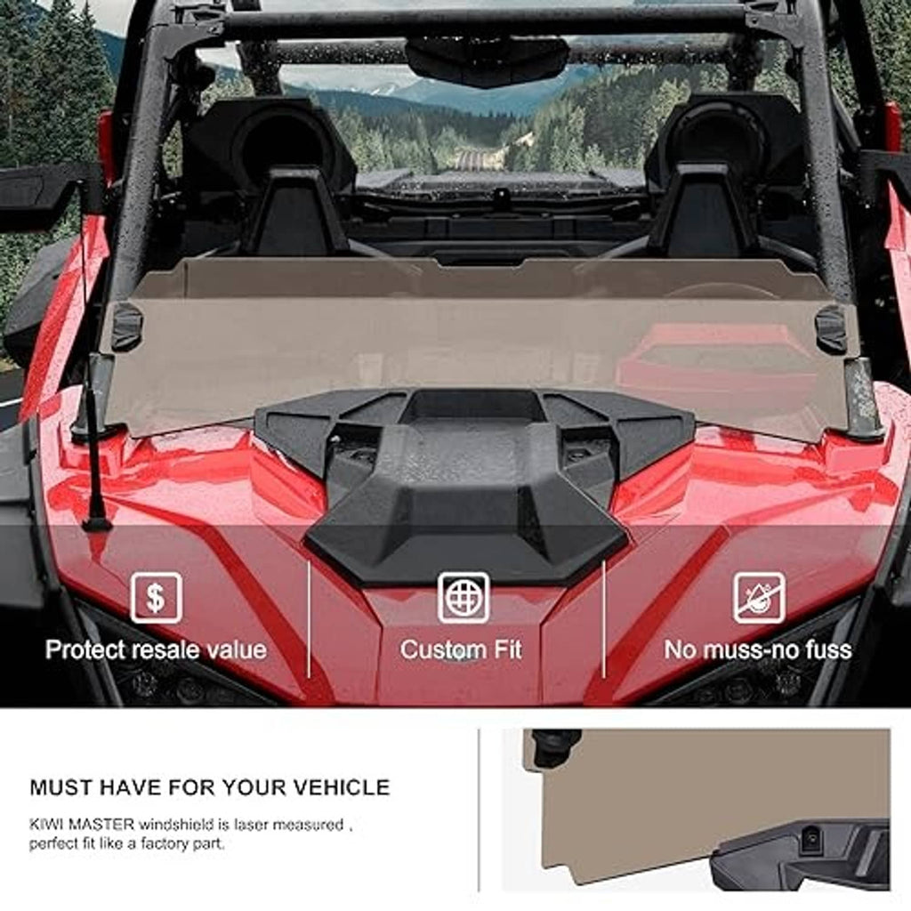 Tinted half windshield panel with central top piece and side mounting brackets