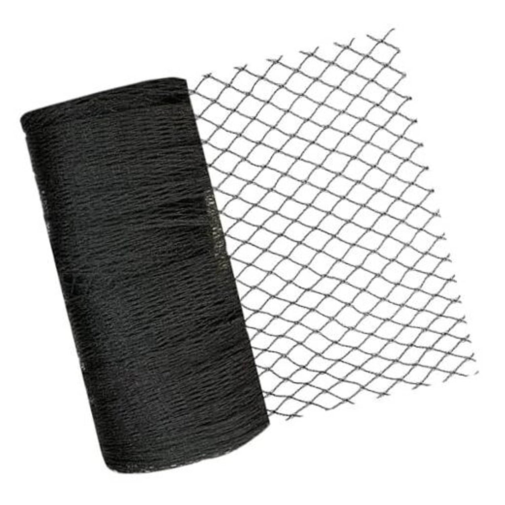 Black woven bird netting roll with 1/2-inch square mesh
