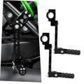 Adjustable motorcycle footpeg mount with black bracket and textured rubber footrest