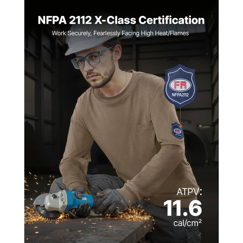Men's flame-resistant long-sleeve work shirt with FR NFPA sleeve patch