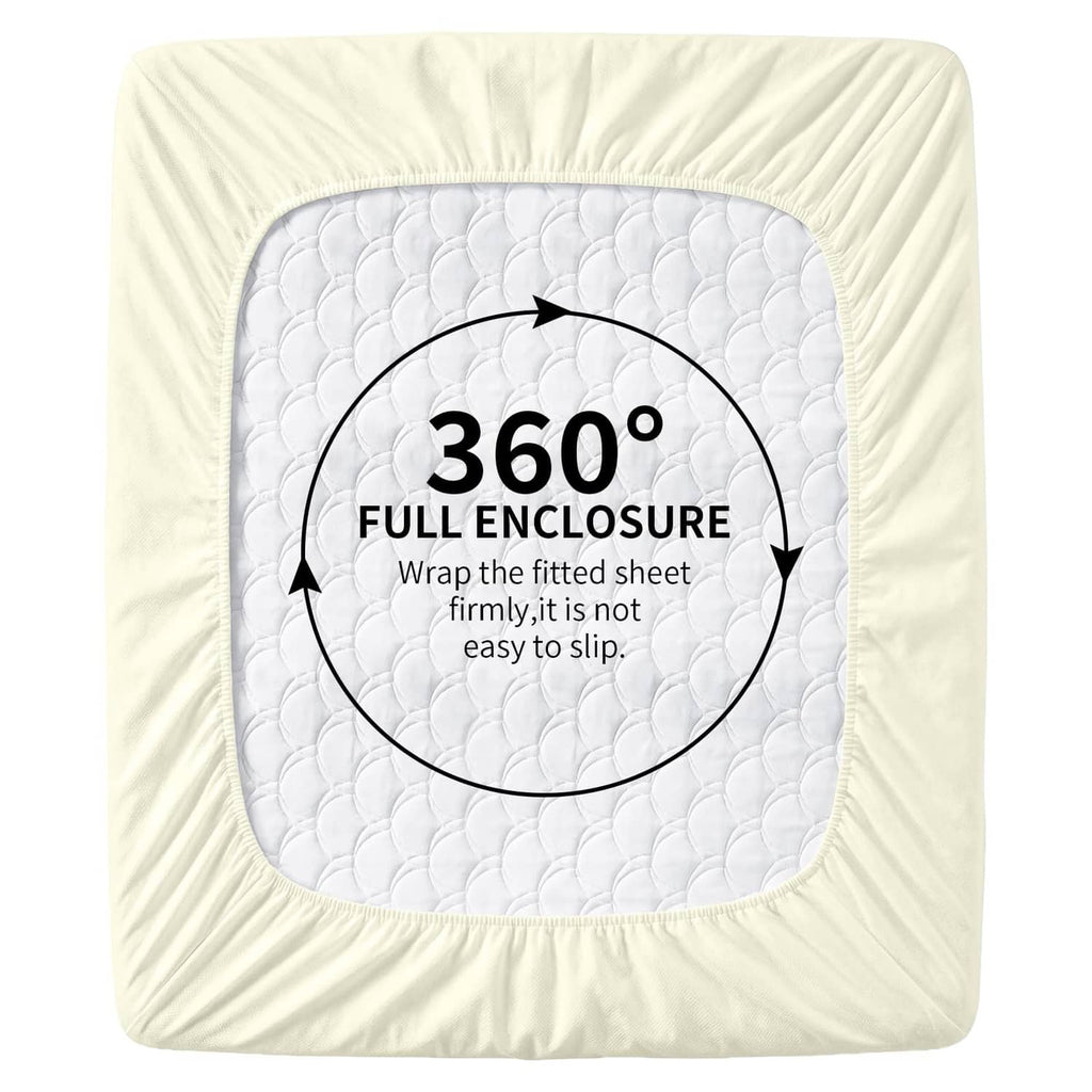 Rice yellow twin fitted sheet with 360° all-around elastic wrap for secure fit